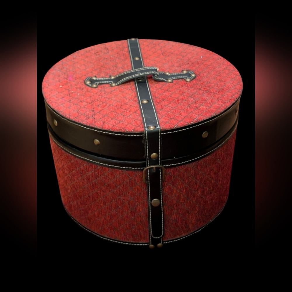 Vintage Red Hat Box / Decorative Storage Trunk